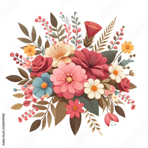 Vector Artwork of Flower Bouquet Isolated on Transparent Background