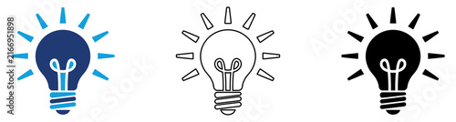 Multicolor Bright Idea Light Bulb Icon Set with Filled and Outline Styles for Innovation Creativity Inspiration Thinking and Problem Solving Isolated on Transparent Background