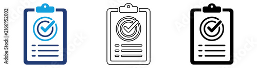 Multicolor Verified Checklist Clipboard Icon Set with Filled and Outline Styles for Task Approval Inspection Compliance Audit and Quality Control Isolated on Transparent Background