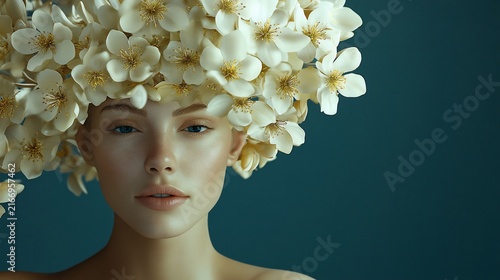 Ethereal beauty portrait with floral headpiece in dreamy aesthetic