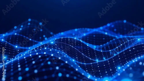 Digital Network Wave Background  for Abstract Technology Concept and Futuristic Presentation with Blue Data Lines