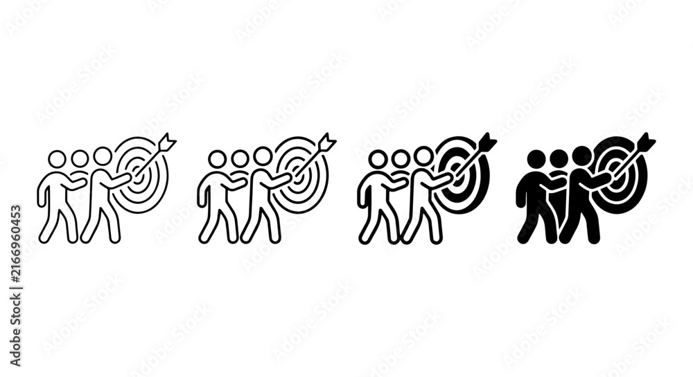 Fototapeta premium Teamwork Target Goal Achievement Icons, Business Strategy Success Vector Set
