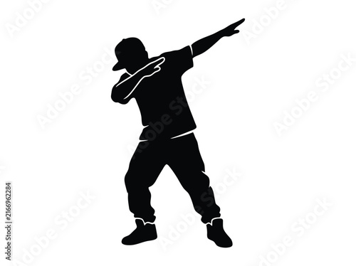 Obraz na plátně Dabbing boy silhouette vector, young hip hop dancer performing dab move, urban s