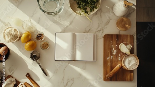Culinary Canvas, Ingredients and Recipe Book Ready for a Creative Cooking Session