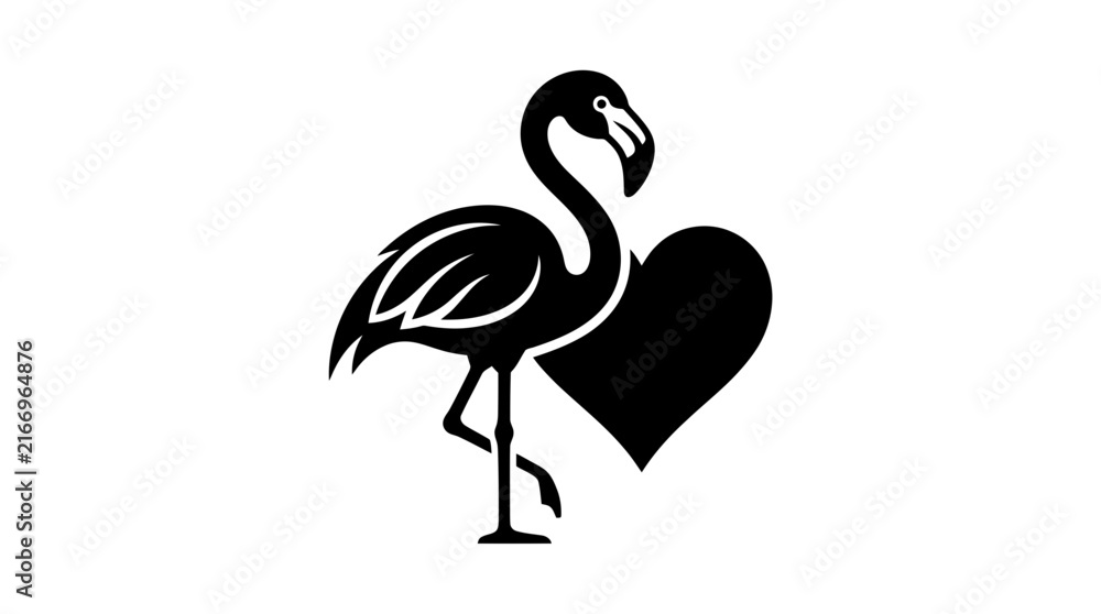 Naklejka premium Flamingo silhouette with heart shape bird graphic