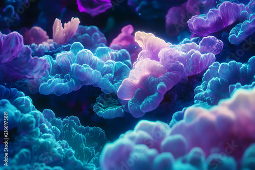 Bioluminescent Coral Reef Macro Close-Up Abstract Glowing Underwater Photography   