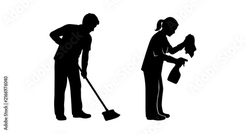 Cleaning Service Icons, Housekeeping Vector Silhouettes, Domestic Chores Duo