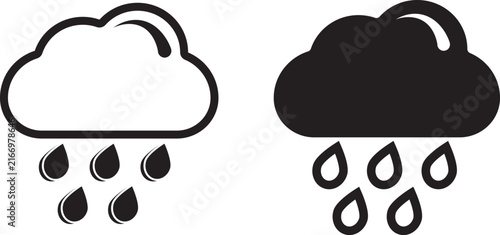 Rain cloud weather forecast vector icon set, raining rainfall rainstorm symbol collection, rain intensity level badge, black solid and line outline UI buttons, meteorological climate web graphic,