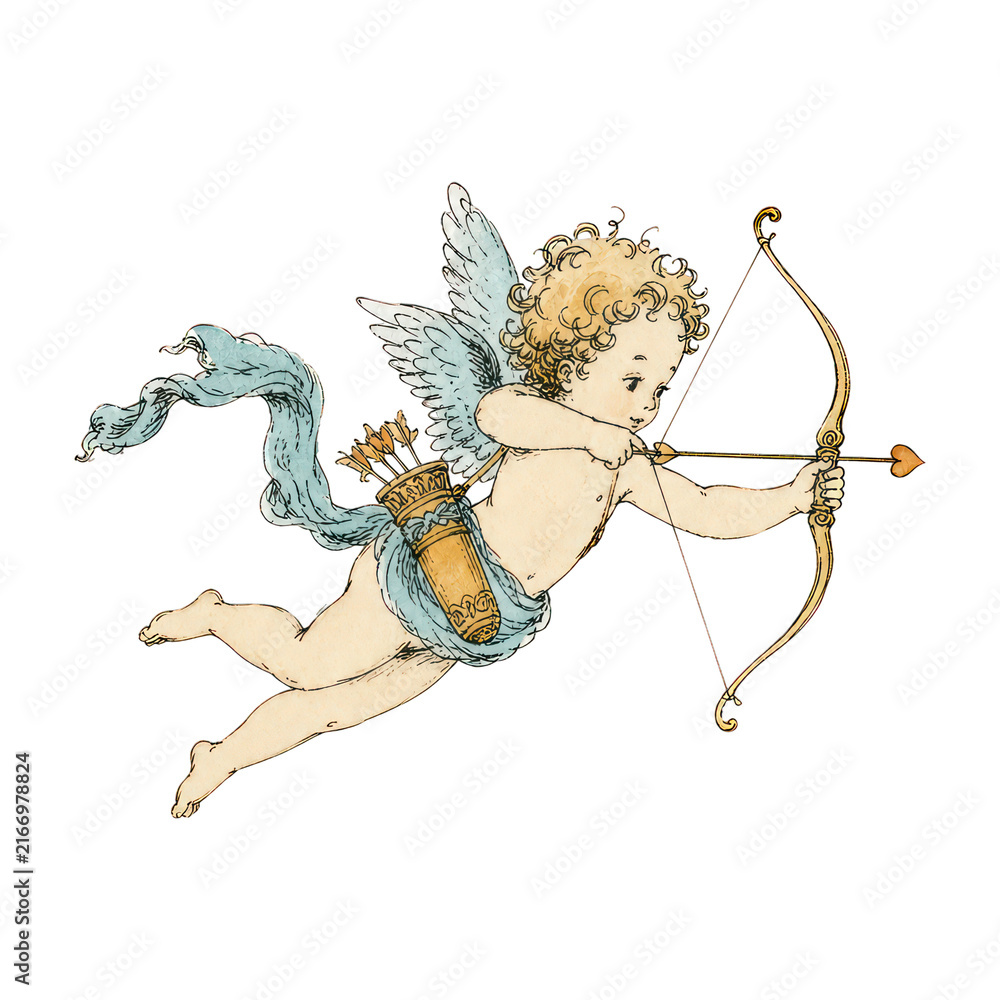 Fototapeta premium Cherubic white baby boy angel archer PNG transparent background