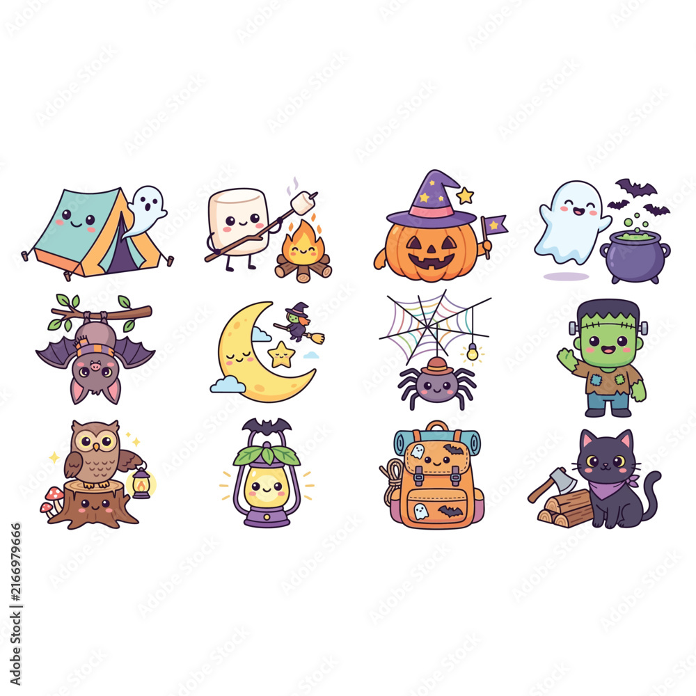 Fototapeta premium Halloween Themed Cartoon Characters Illustration Set.