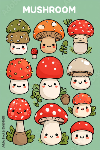 Mushroom Set – Adorable Kawaii Mushroom Cartoon Collection