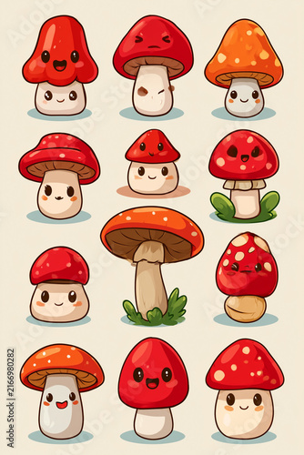 Cute Mushroom Set – Adorable Kawaii Mushroom Cartoon Collection