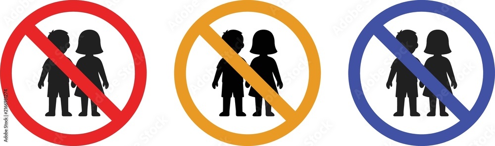 Obraz premium Set of colorful prohibition signs with boy and girl silhouettes isolated on white background