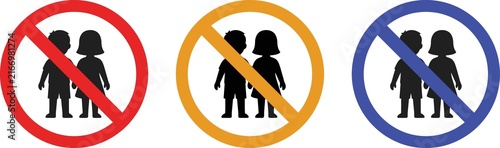 Konstfotografi Set of colorful prohibition signs with boy and girl silhouettes isolated on whit