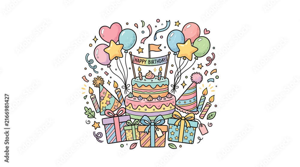 Fototapeta premium Happy Birthday Party Celebration Elements