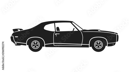 Vintage American muscle car silhouette profile view.