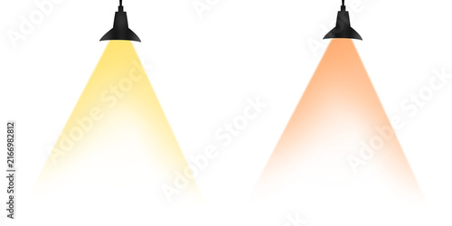 Hanging Spotlight Pendant Lamps Set with Warm Yellow and Orange Light Cones for Stage, Studio