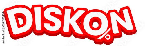 Red 3D Diskon Text Typography with Percentage Symbol for Promotional Sale