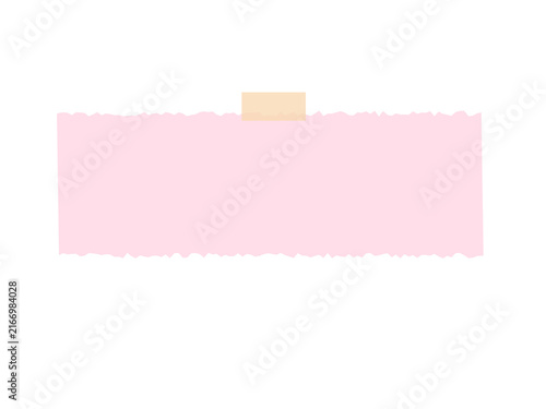 A rectangular piece of light pink torn paper with a decorative beige adhesive tape strip attached above it transparent background