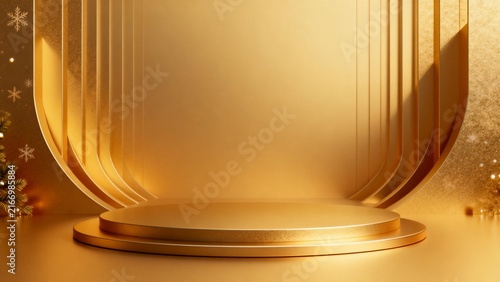Golden stage with festive decorations