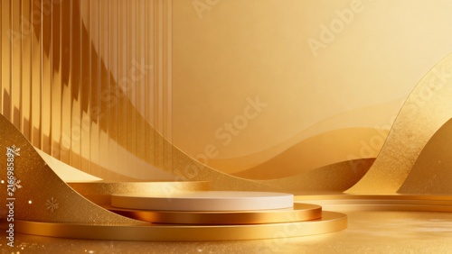 Golden abstract stage with snowflakes