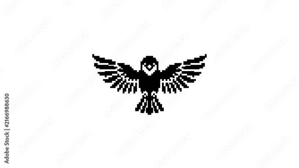 Fototapeta premium Pixel art flying bird icon.