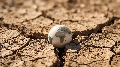 Global climate change concept with earth globe on cracked dry soil in desert