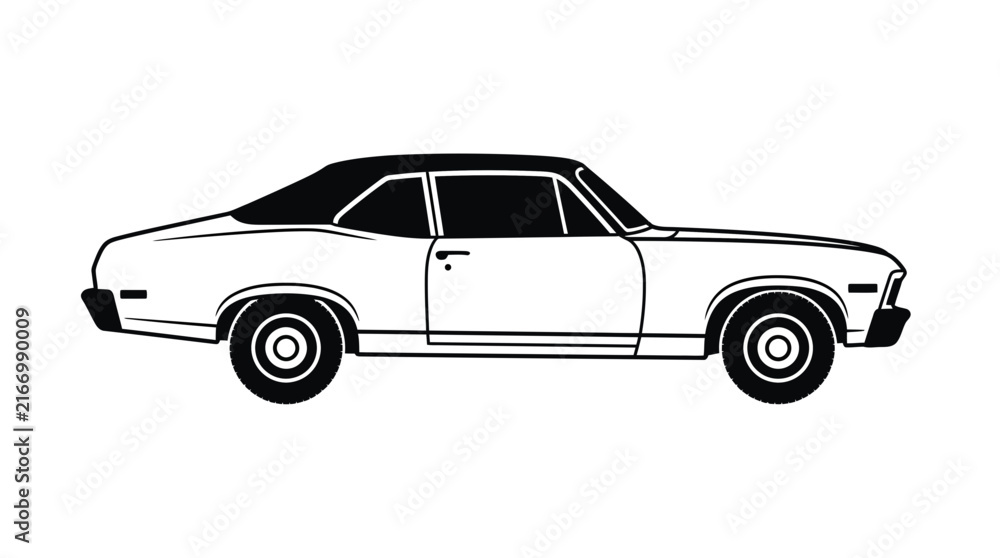 Naklejka premium Classic vintage muscle car side view illustration.