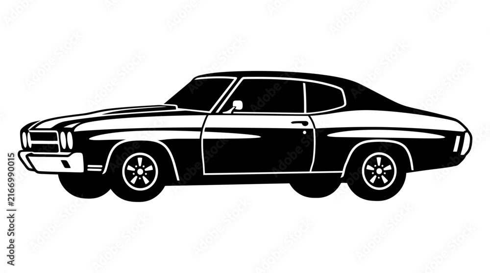 Naklejka premium Classic vintage muscle car silhouette side view.
