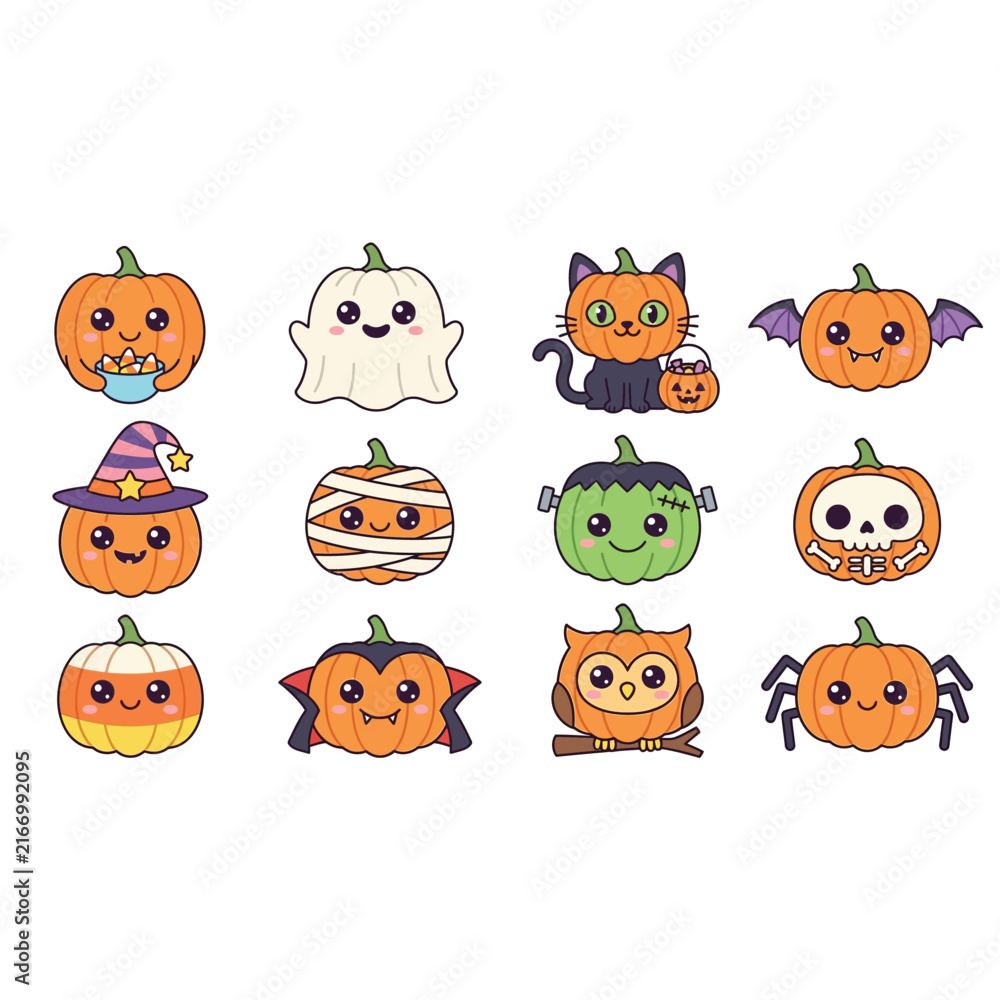 Obraz premium Halloween Cartoon Characters Illustration Set.