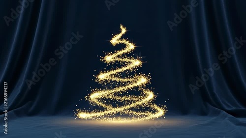 Magical Christmas Tree Appears from Glowing Particles on Stage.