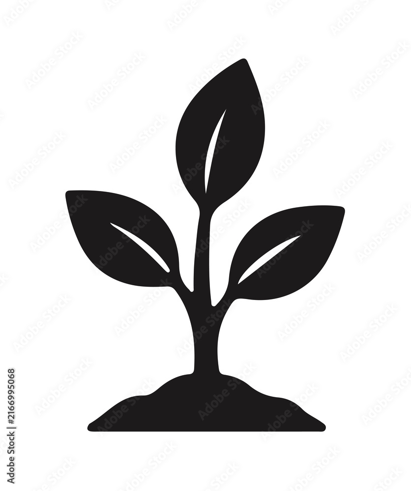Naklejka premium Plant sprout growing from soil silhouette vector graphic