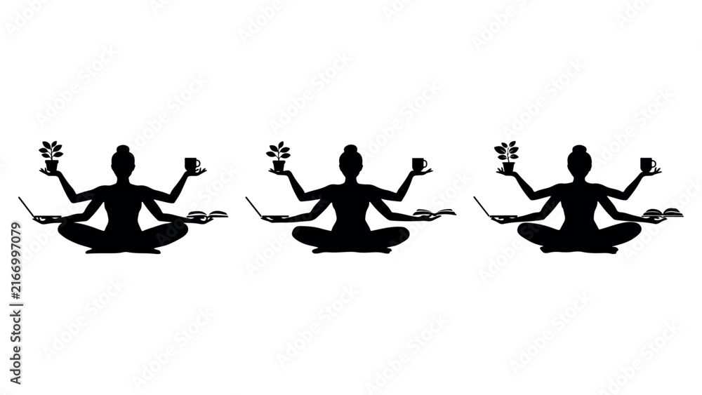 Obraz premium Silhouette of a woman in warrior yoga pose vector illustration isolated on background.