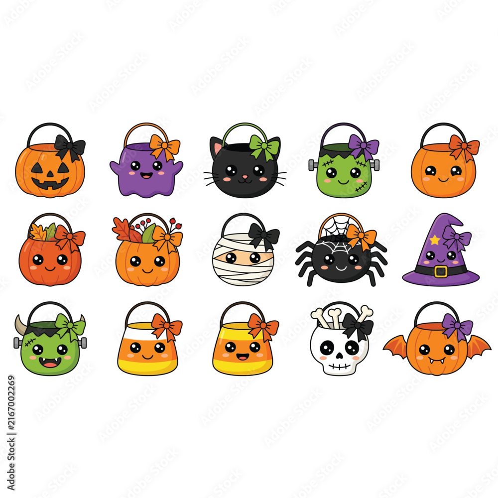 Obraz premium Halloween Themed Animal Characters Carrying Pumpkin Bags.