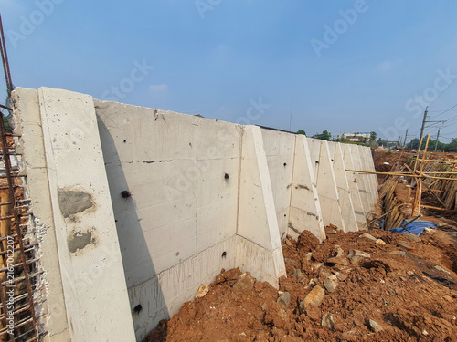 Reinforced Concrete Retaining Wall Construction Site.