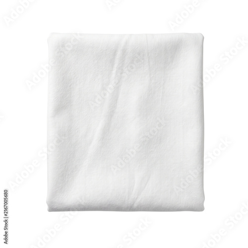 Folded white cotton napkin square isolated on transparent background