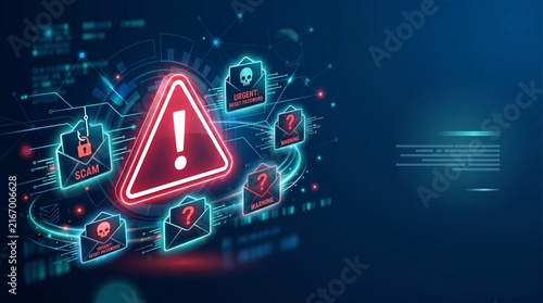 Phishing Email Warning and Online Scam Cybersecurity Concept Background