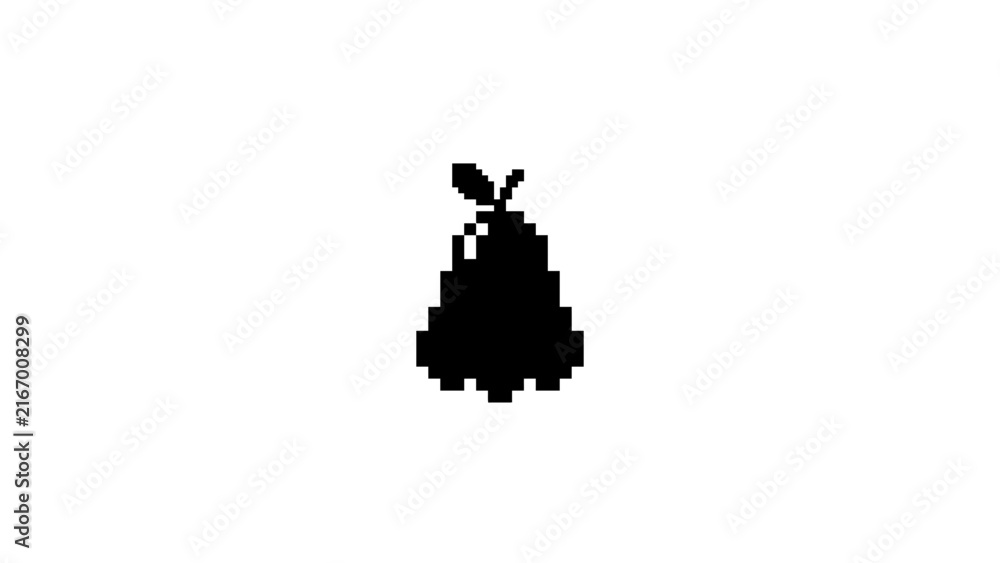 Obraz premium Pixel art pear silhouette with leaf on white background.