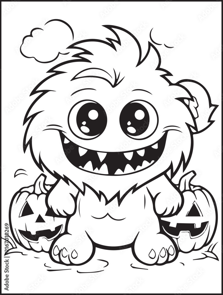 Obraz premium Cute Halloween Coloring Pages Collection with Ghosts, Pumpkins, Bats, Cats and Spooky Characters