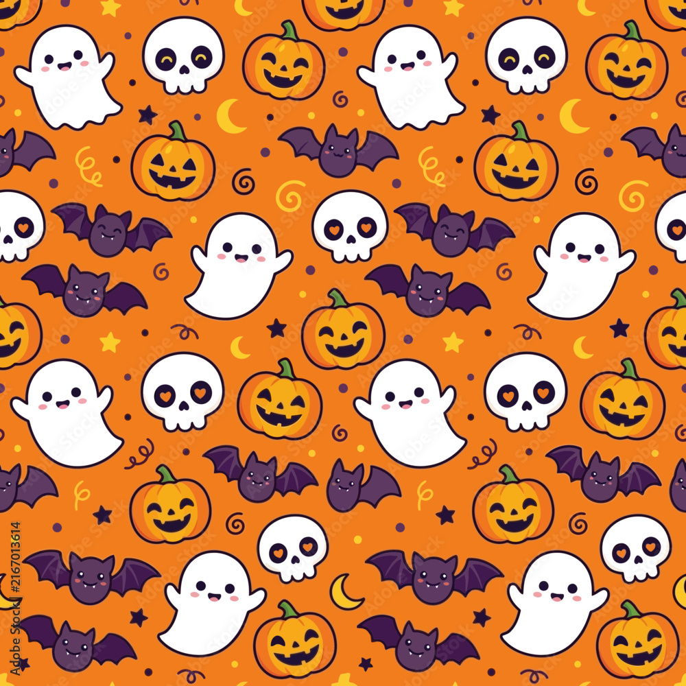 Fototapeta premium Cute Halloween Characters Seamless Pattern