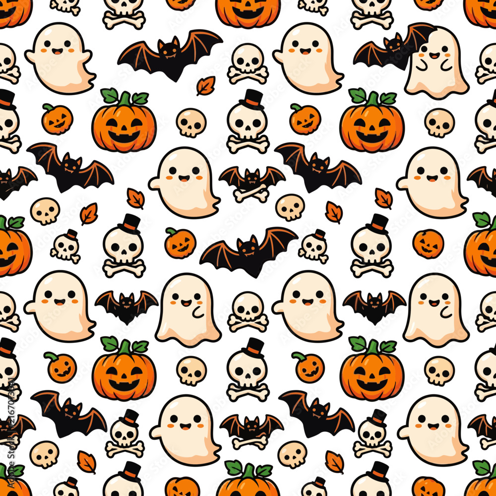Obraz premium Cute Halloween Characters Seamless Pattern