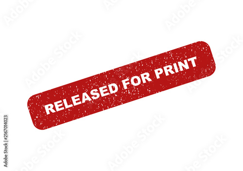 Foto Red rubber stamp with the text released for print in grunge style