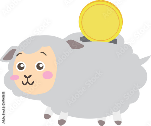 コインを入れるかわいい羊の貯金箱イラスト