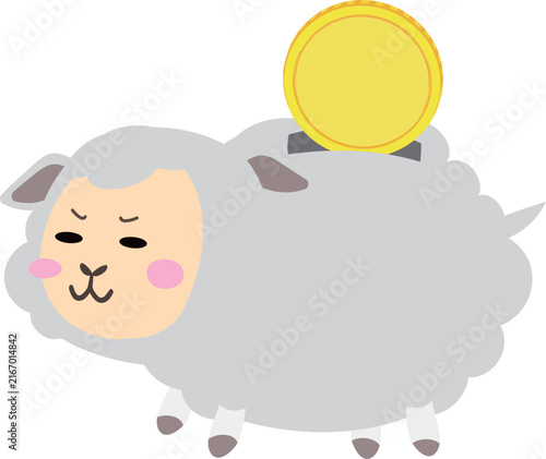 コインを入れるかわいい羊の貯金箱イラスト