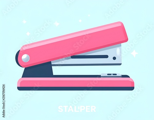 Pink and blue flat design office stapler.