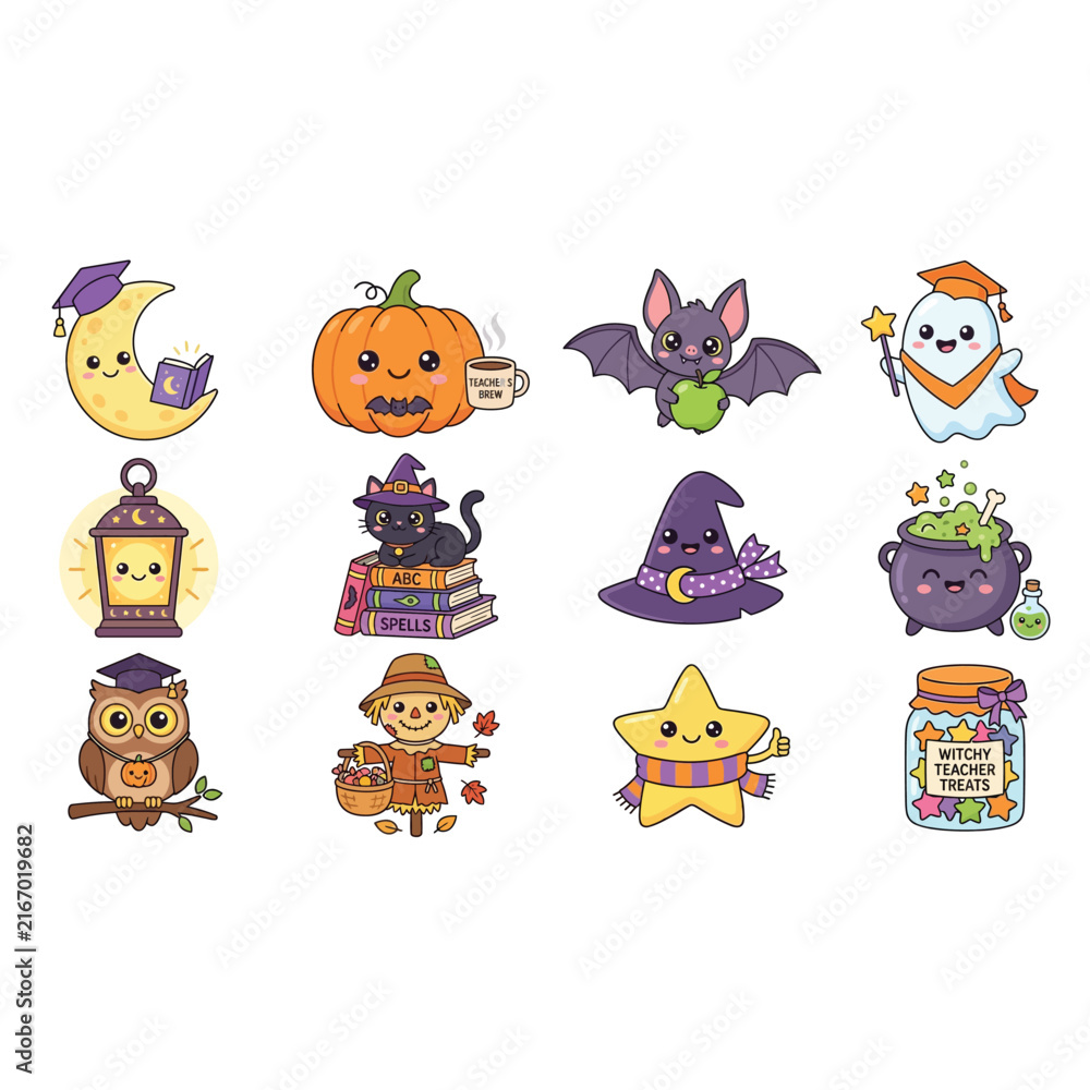Obraz premium Halloween Themed Whimsical Cartoon Characters Collection.