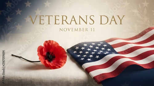 Veterans Day Red Poppy and American Flag Memorial Tribute Poster.