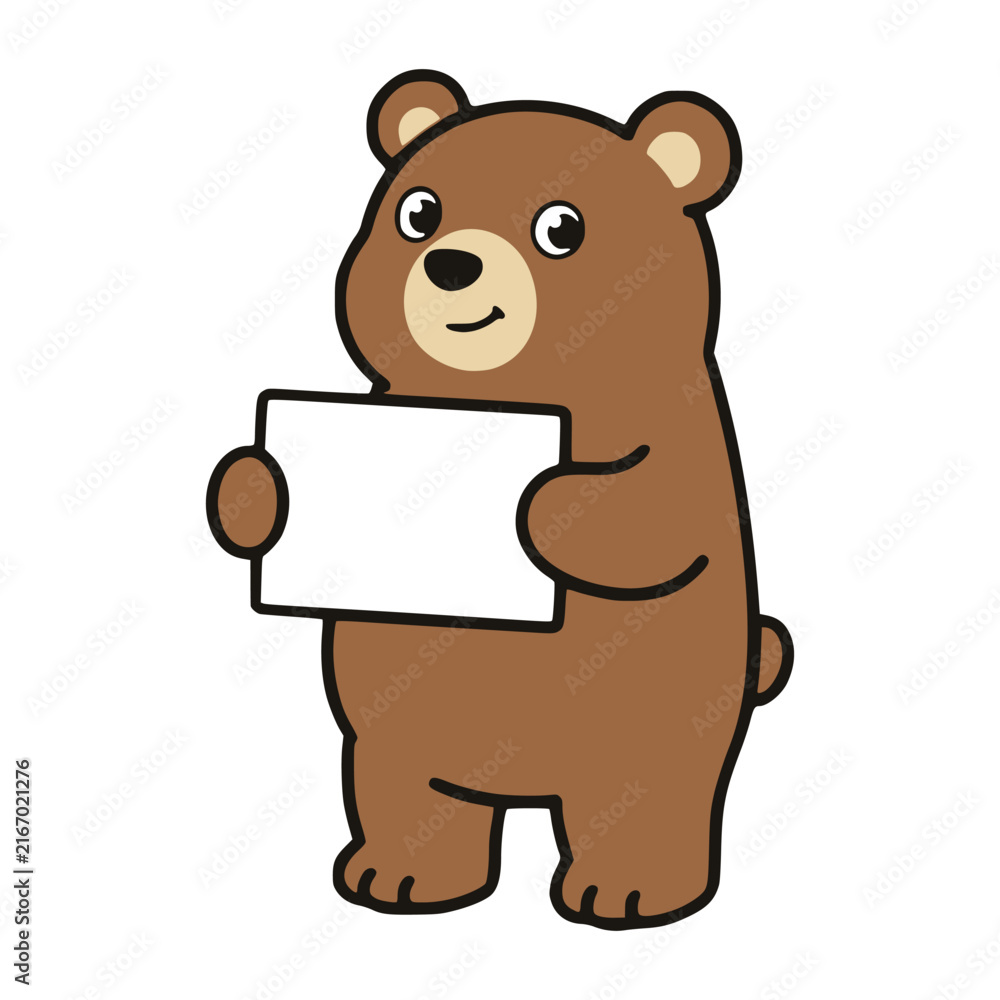 Fototapeta premium cartoon cute bear holding blank sign board for text message flat color vector illustration template design