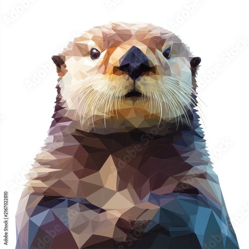Low Poly Geometric Illustration Of Sea Otter Portrait On Clean White Background