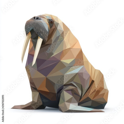 Low Poly Geometric Walrus Illustration With Brown Tones On A Clean Minimalist White Background